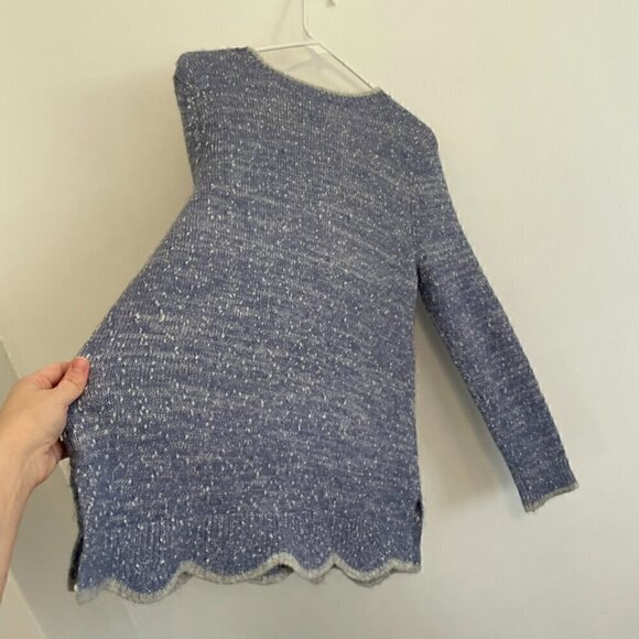 ELLE Scallop Hem Sweater Periwinkle Blue Purple Silver Metallic Crew Neck Preppy - Picture 15 of 15